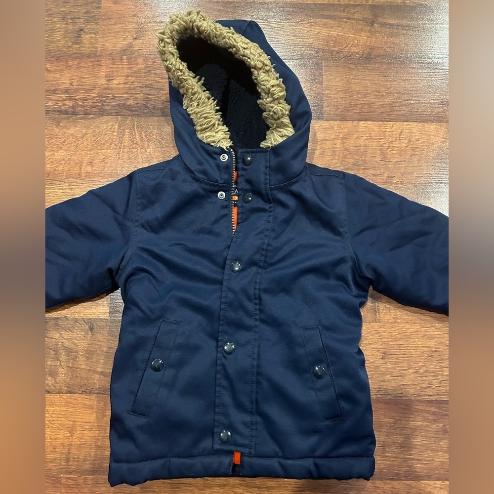 Children's Place Navy Faux Fur Trimmed Hooded Outdoor Fall Winter Coat 2T